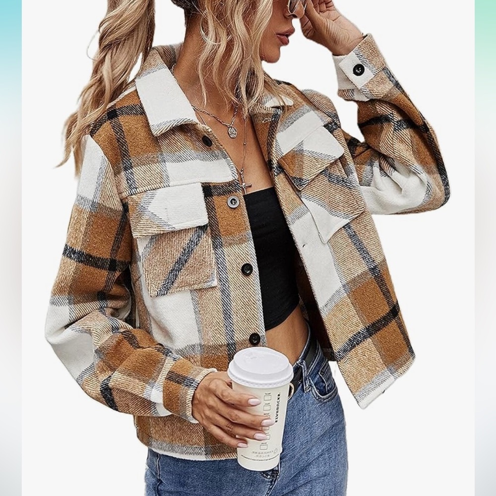 Plaid Utility Shacket - Camel & Cream